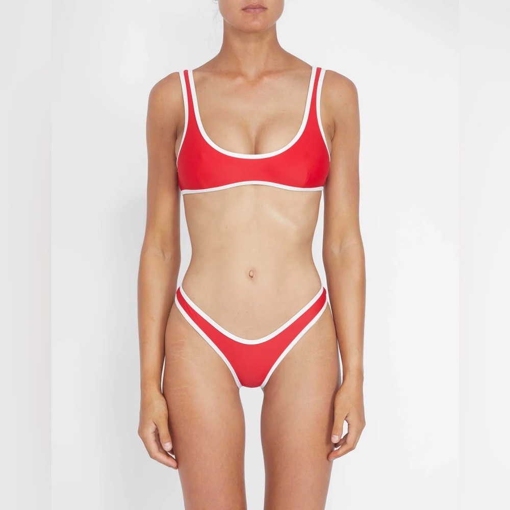 IT’S NOW COOL 90s Duo Set Red White Contrast Crop Top High Cut Bottom Bikini S/M